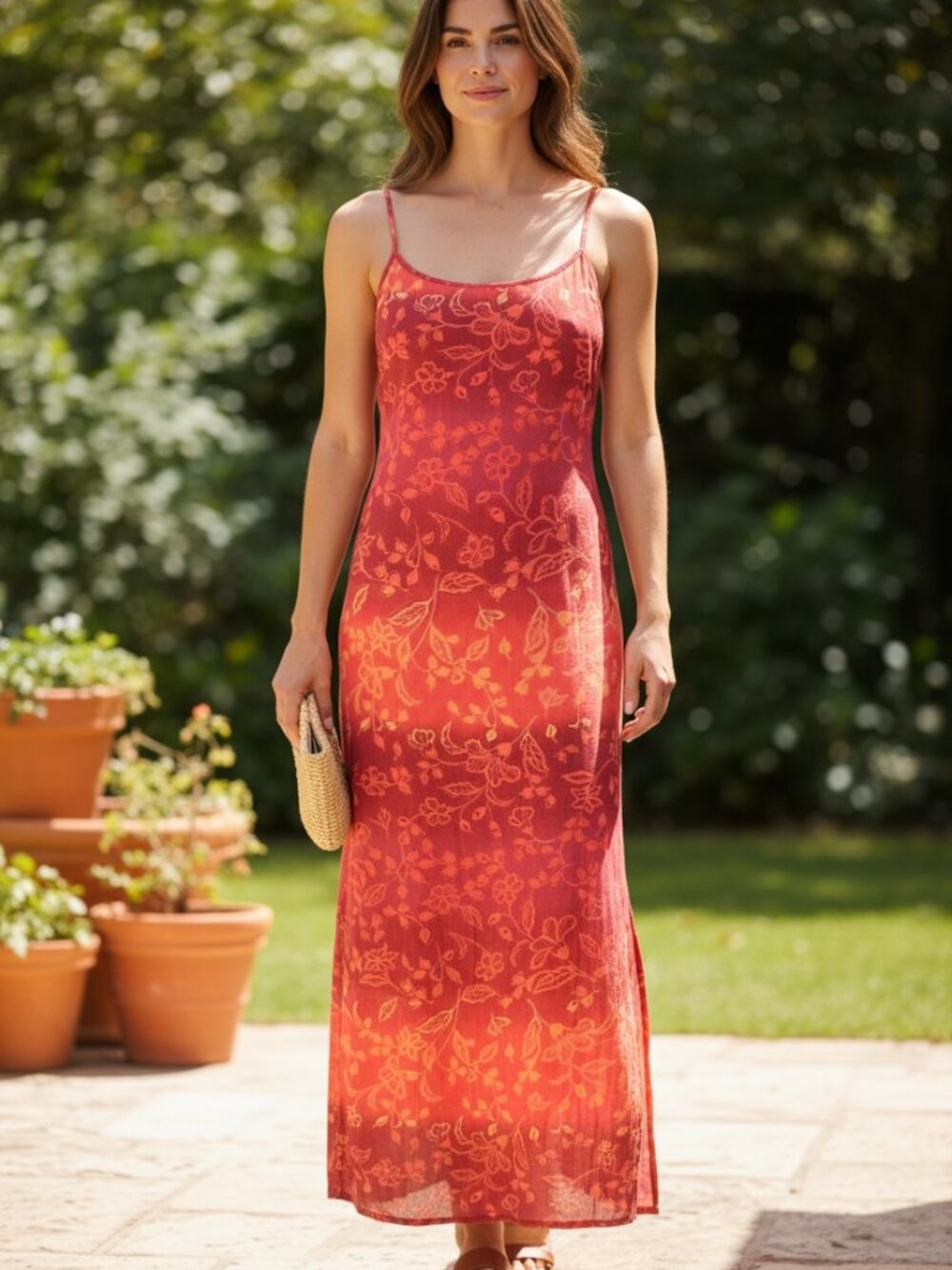 No Boundaries Red Orange Floral Maxi Dress S